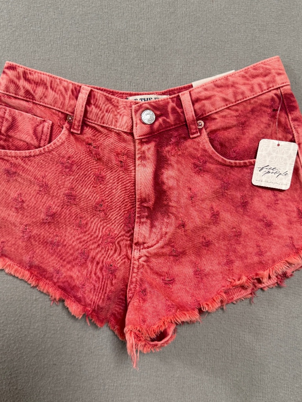 Free People We The Free Makai Cut Off Shorts Red Coral Distressed NWT Women 24